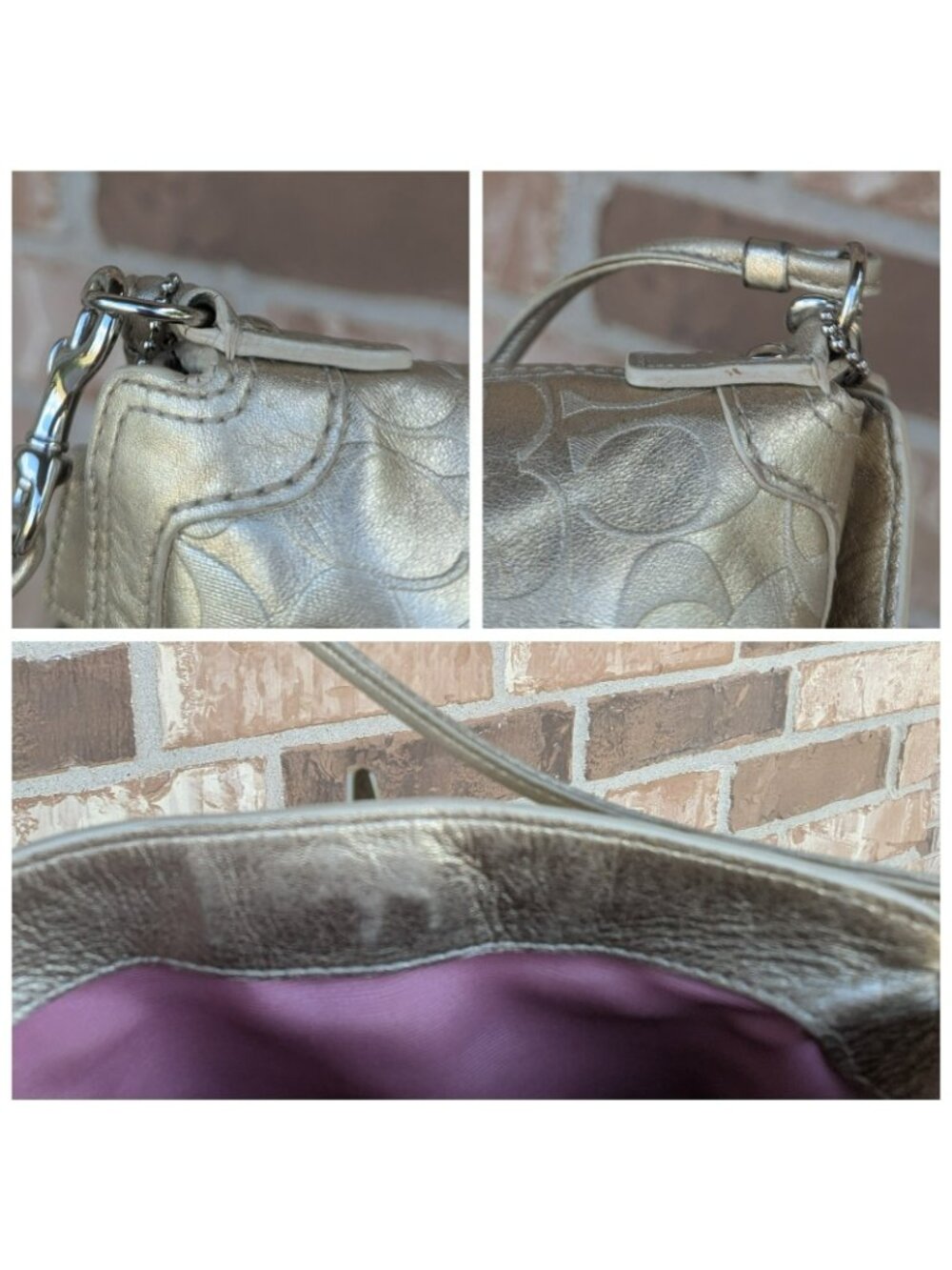 Vintage Y2K Coach Signature Turn Lock Convertible Wristlet Mini Bag Gold Silver - Picture 6 of 12